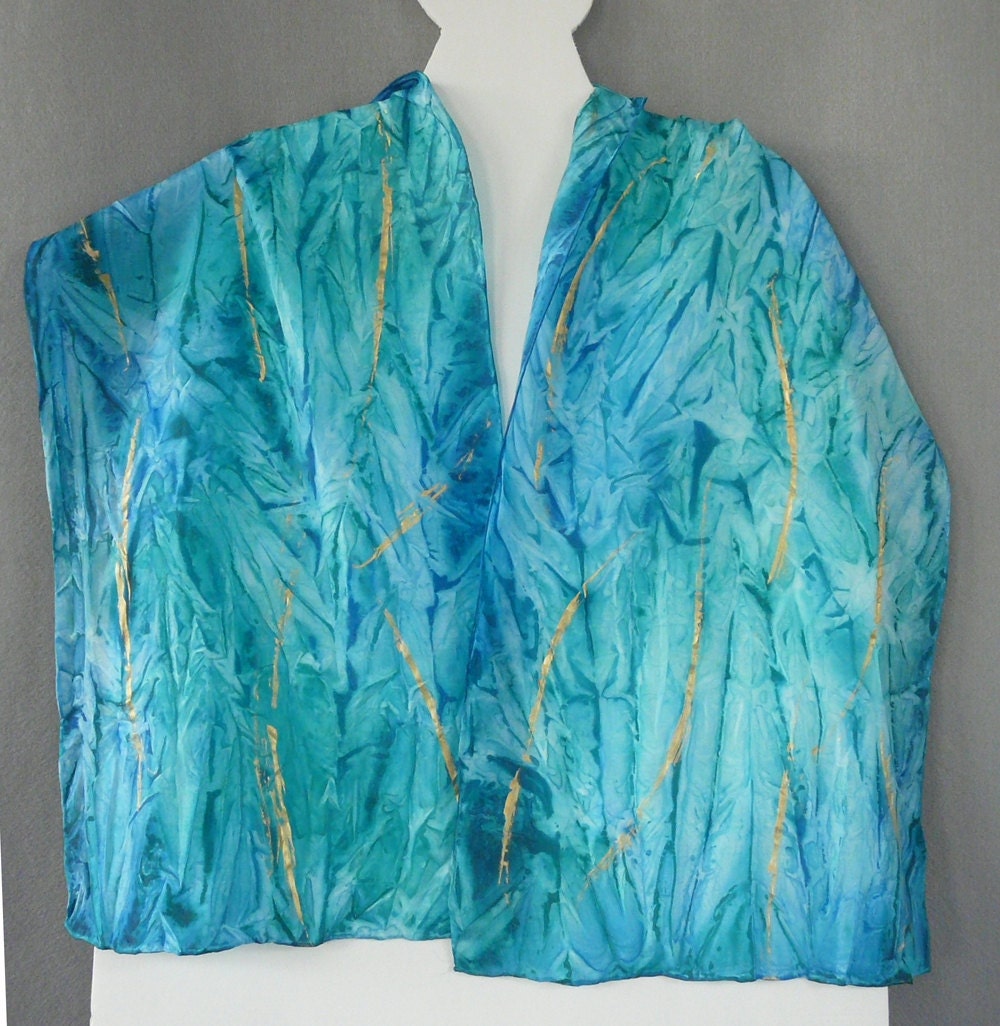 Malachite handpainted silk scarf