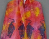 Silk Scarf, Pink/Red/Orange, Handpainted, Sunset Cats