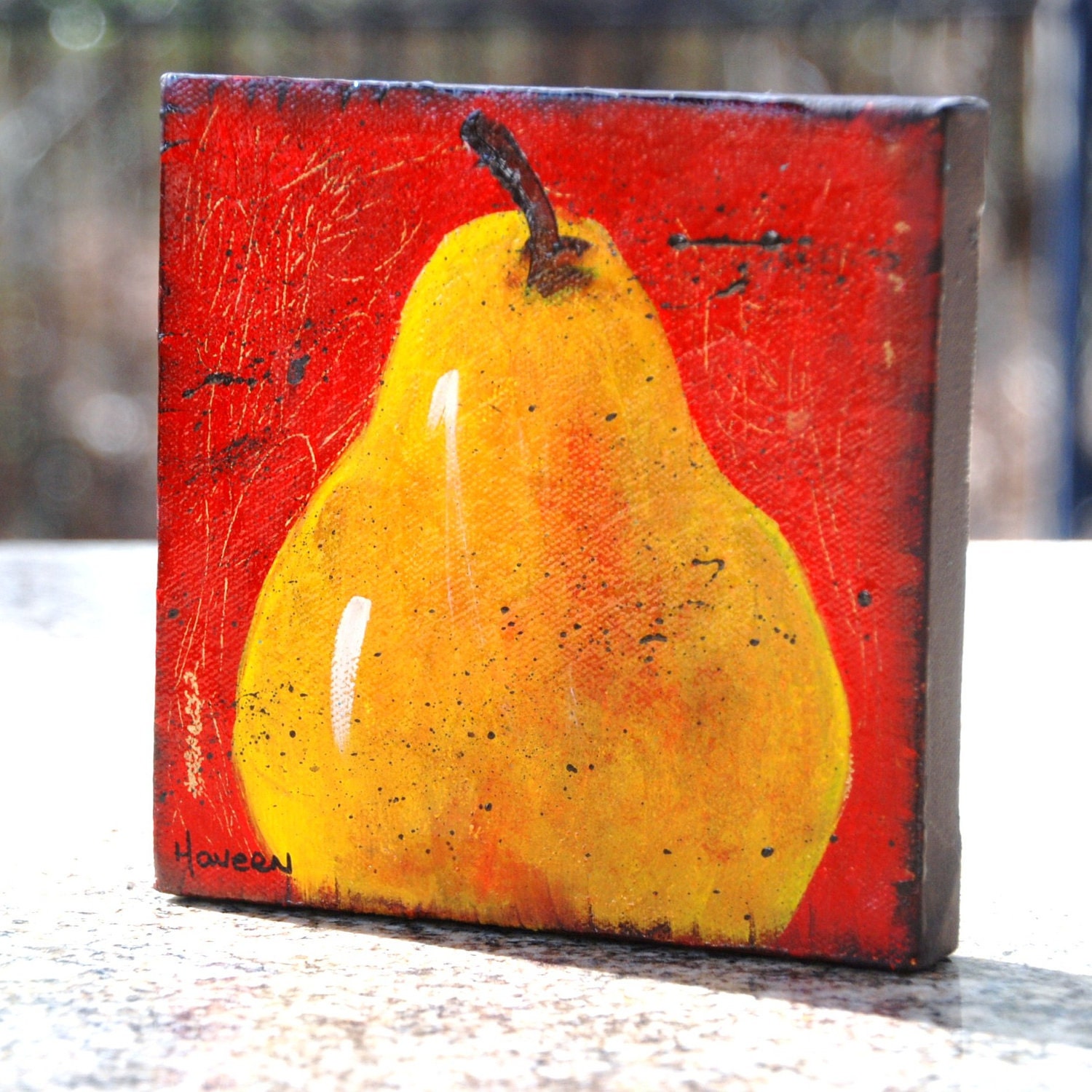 Pear original painting 6x6