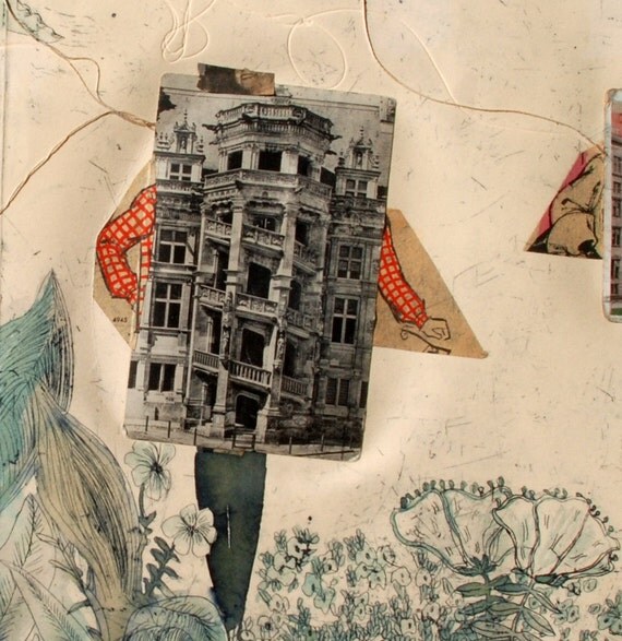 Framed Original OOAK Print -Post Card Ladies series,I see Paris, I see France