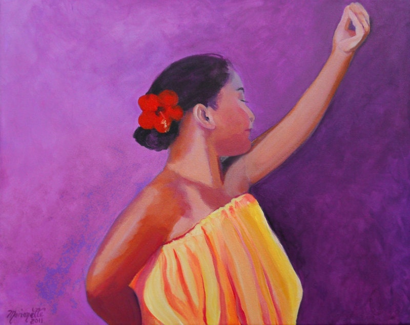 Original Acrylic Painting Hula Lady  from Kauai Hawaii Aloha