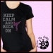 Rhinestone Iron On Transfer Keep Calm and KICK on with Female Martial Artist doing Side Kick in Pink Bling Karate Tae Kwon Do