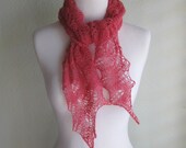 shawl scarf  hand knit coral