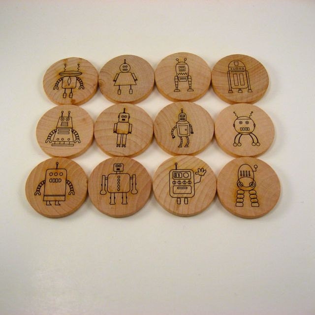 Memory Matching Game - Robots - Kids Wooden Toy for Boys and Girls