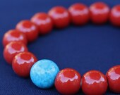 Red Ceramic Wrist Mala Bracelet w Turquoise Howlite - Yoga Mala Prayer Beads
