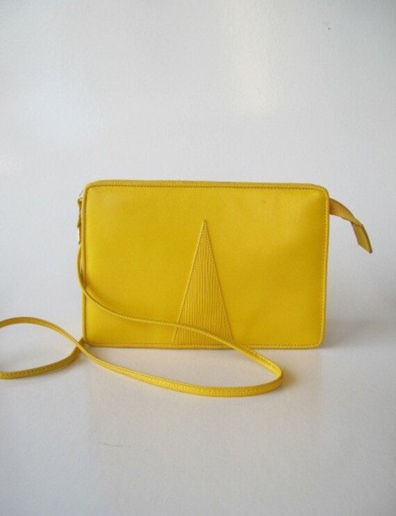 80s NEON YELLOW leather shoulder bag