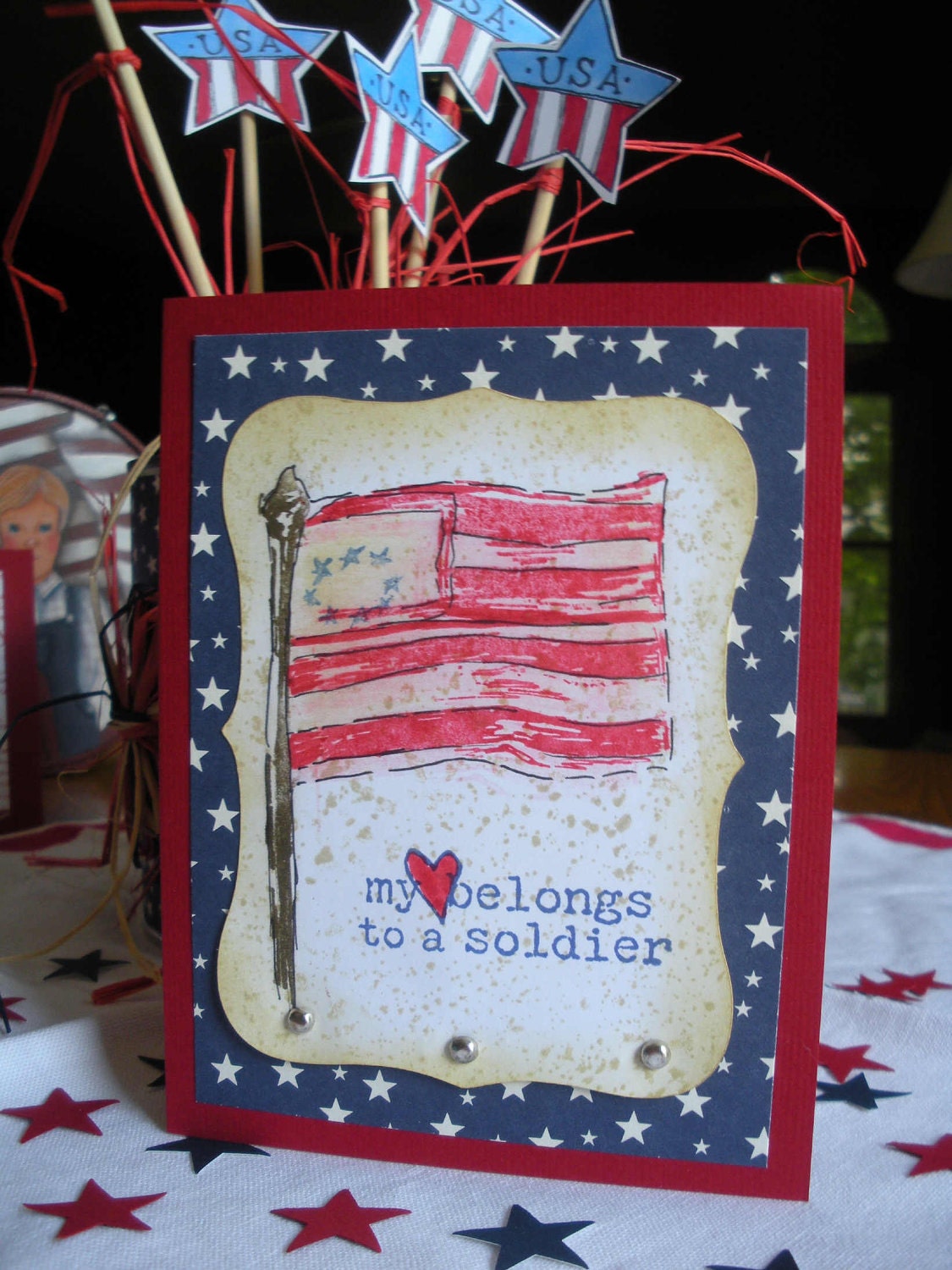 Heart Belongs to Soldier Patriotic Handmade Card