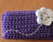 Purple Flower Cell Phone Cozy with Embroidered Flower - Free International Shipping - iPhone iPod HTC