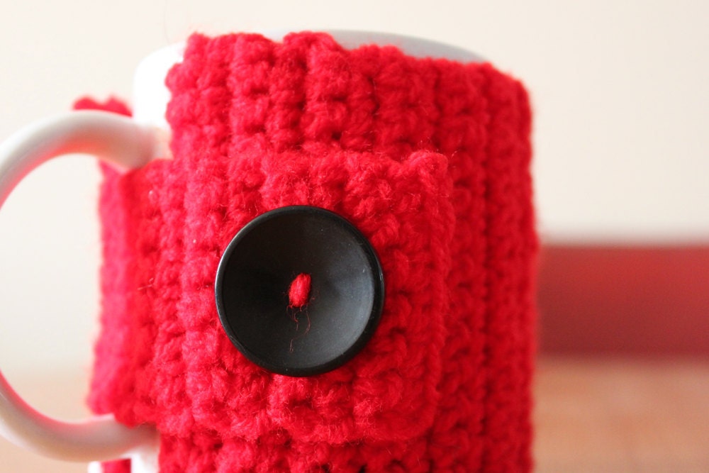 Red Mug Cozy With Embroidered Heart - Free International Shipping