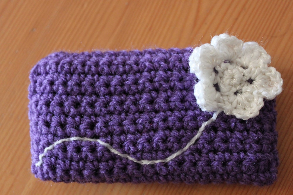 Purple Flower Cell Phone Cozy with Embroidered Flower - Free International Shipping - iPhone iPod HTC
