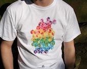 Colorful design T-shirt rainbow colour cubes bright design on white cotton UK seller