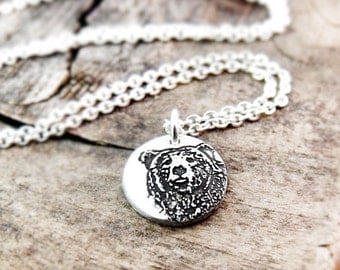 Tiny bear necklace - silver woodland animal - bear pendant