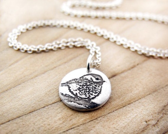 Tiny Chickadee necklace - silver bird pendant