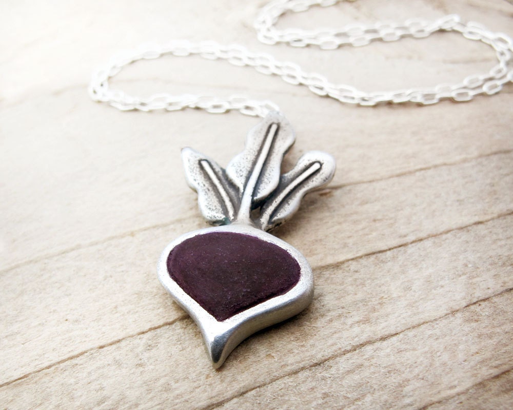 Beet necklace in sterling silver and concrete - vegetable jewelry beet pendant
