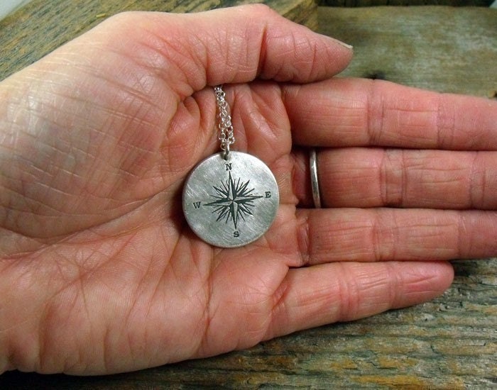Voyager necklace - compass rose and Whitman quote - Inspirational jewelry - Graduation pendant