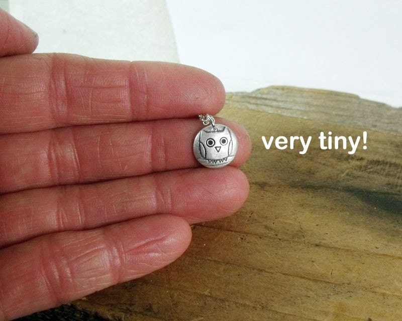 Owl necklace - tiny silver pendant owl jewelry