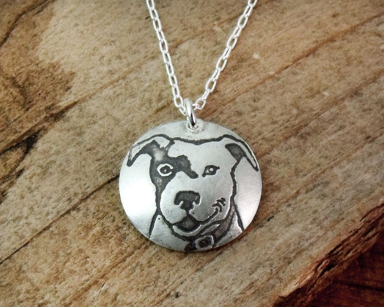 Smiling Pit Bull necklace - silver dog jewelry pit bull pendant