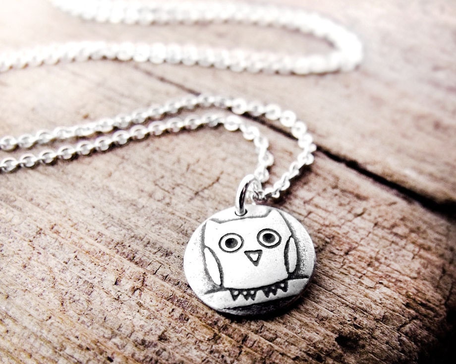Owl necklace - tiny silver pendant owl jewelry
