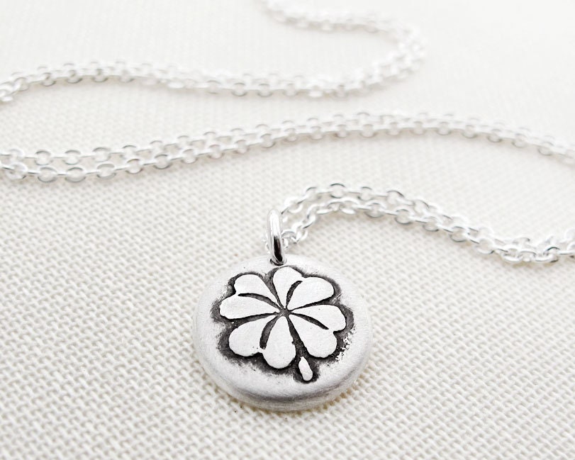 Tiny four leaf clover necklace - lucky charm silver - St Patrick's day