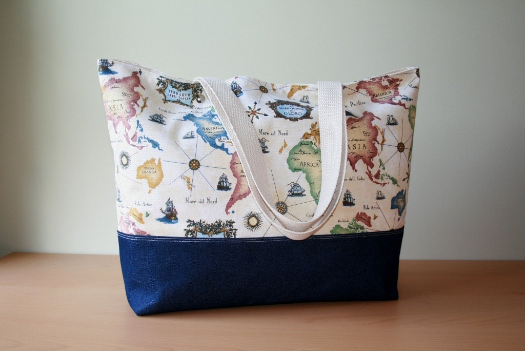 XL Beach Bag/Diaper Bag in World Map-Ready To Ship