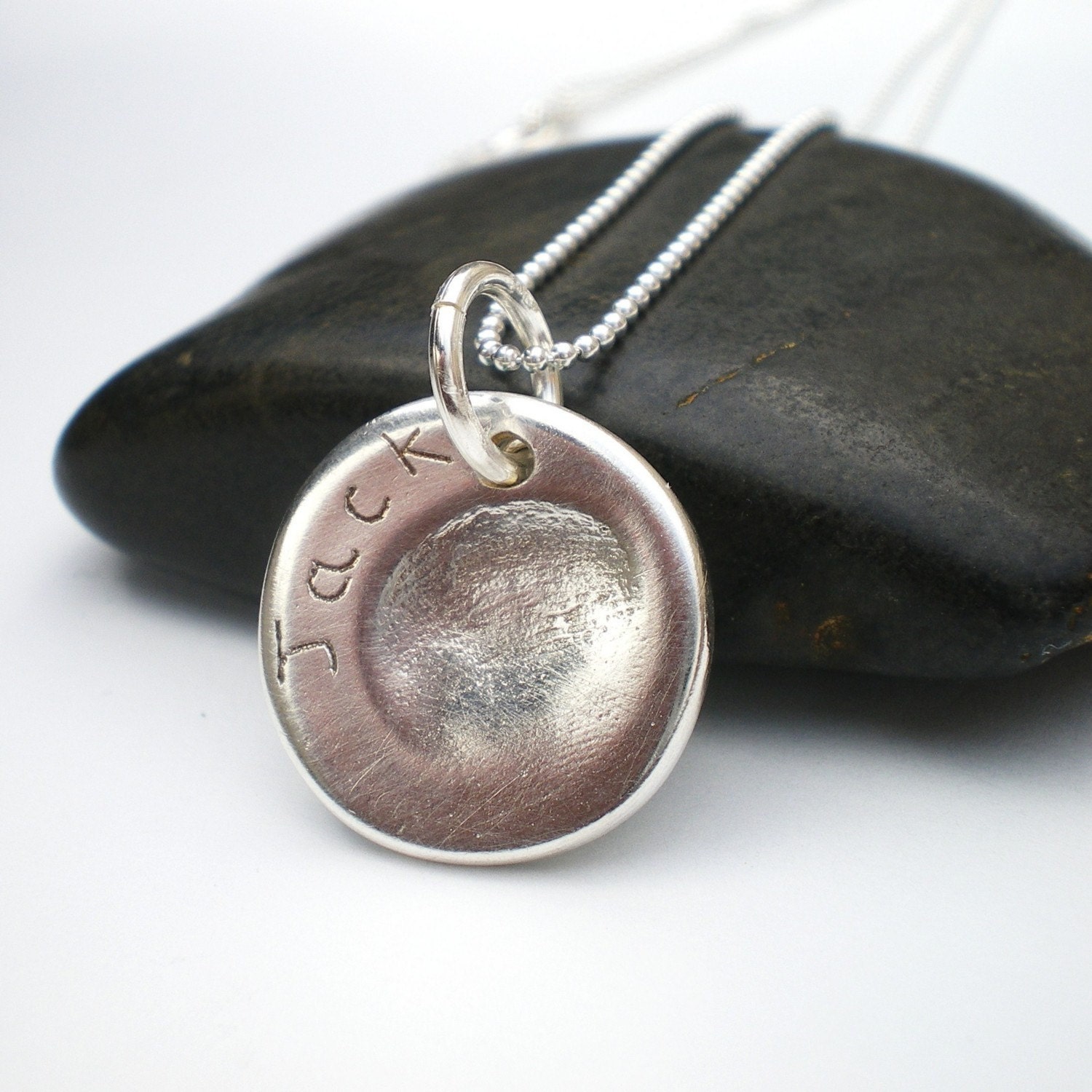 Silver Fingerprint Jewelry,  Round Fingerprint Charm, Baby Fingerprint Pendant, Silver Fingerprint Necklace, Baby Thumbprint, Personalized