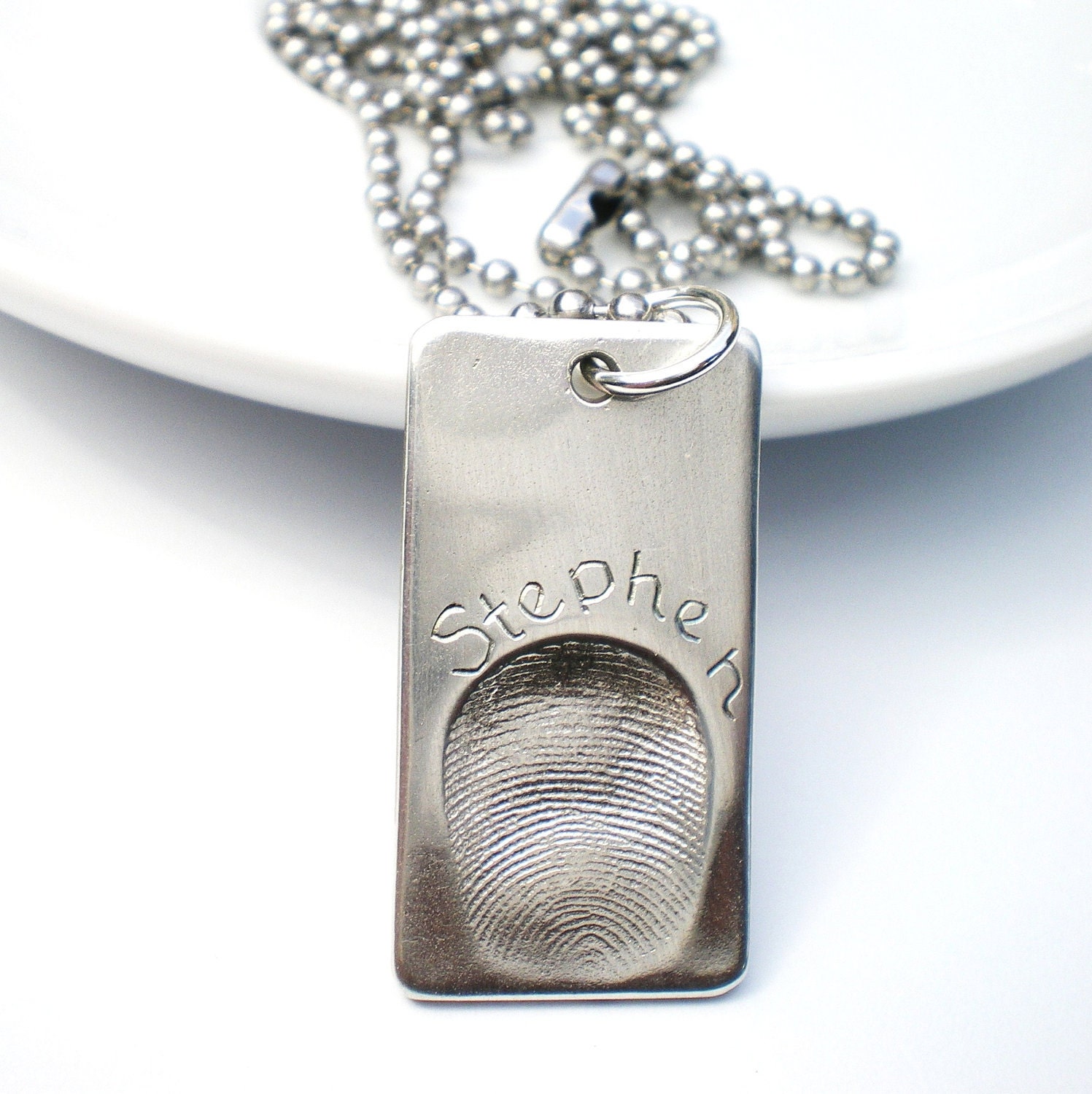 Silver Fingerprint Dogtag, Men's Silver Fingerprint Jewelry, Personalized Dad, Military Jewelry, Thumbprint Necklace,  Customized Pendant