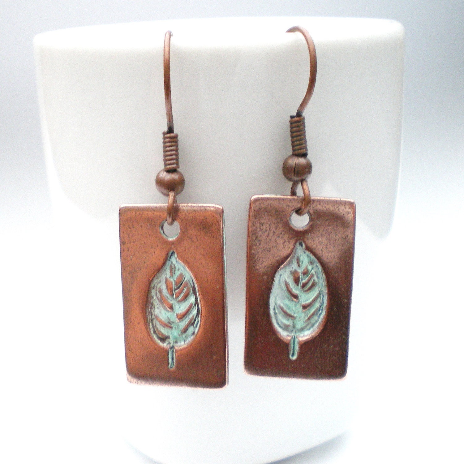 Copper Leaf Earrings, Leaf Motif Earrings, Copper Leaves Earrings, Verdigris Earrings, Verdigris Leaves