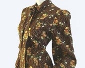 POLKA DOTS Vintage 40's Style Vintage Puff Sleeve BOW Blouse S