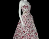 Romantic ROSES Vintage 50s Style Strapless ROBBIE BEE Dress w/Tags M