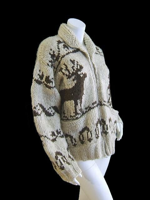 Authentic SIGNED Vintage 70's COWICHAN INDIAN Cardigan Elk Sweater