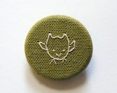 Olive green owl Brooch. hand embroidered pin badge on organic cotton fabric