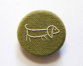 Olive green sausage dog Brooch. hand embroidered pin badge on organic cotton fabric - edwardandlilly