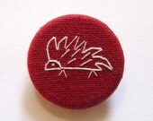 Red Echidna / Porcupine / Hedgehog Brooch. hand embroidered in white pin badge on organic cotton fabric