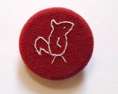 Red Fox Squirrel Brooch. hand embroidered in white pin badge on organic cotton fabric