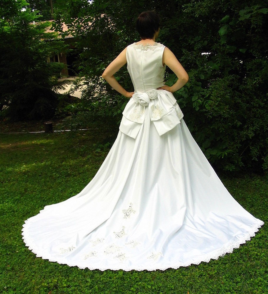 Eco Wedding Dress with Detachable Train, Upcycled Refashioned Bridal Gown, Modern Size 6, Small