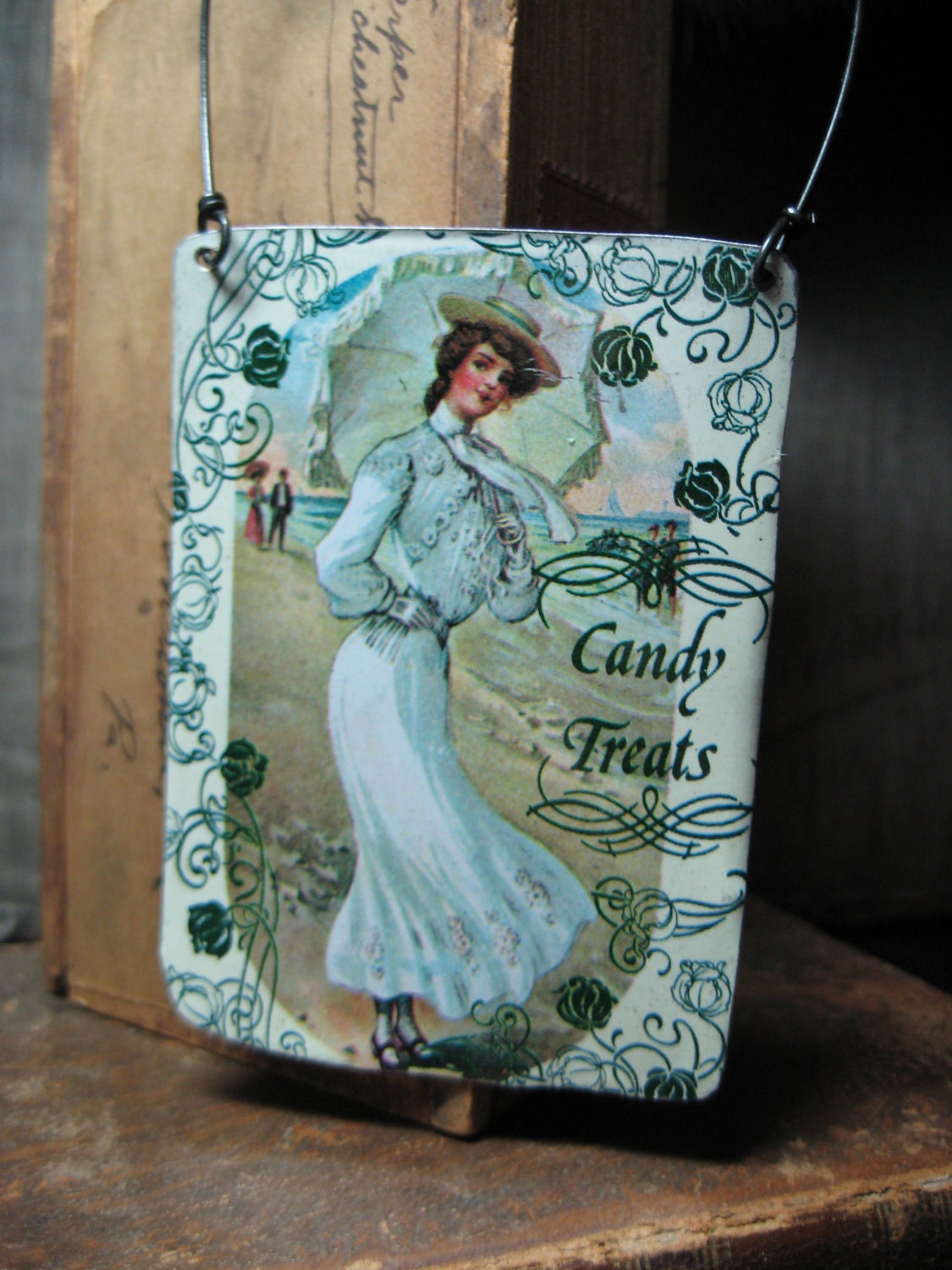 Vintage Recycled Candy Tin Ornament, Gifts under 10, Ready to ship, Upcycled home decor, Victorian