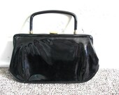 Vintage 1960s Black Patent Handbag Clutch Purse