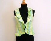 vintage yellow and green silky  ruffle vest