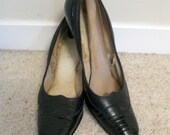 vintage 1960s black crocodile skin high heels size 7