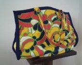 Handmade Quilted Bag from Vintage 1970s Fabric Diaper bag, Carry on, Beach Bag Retro Print