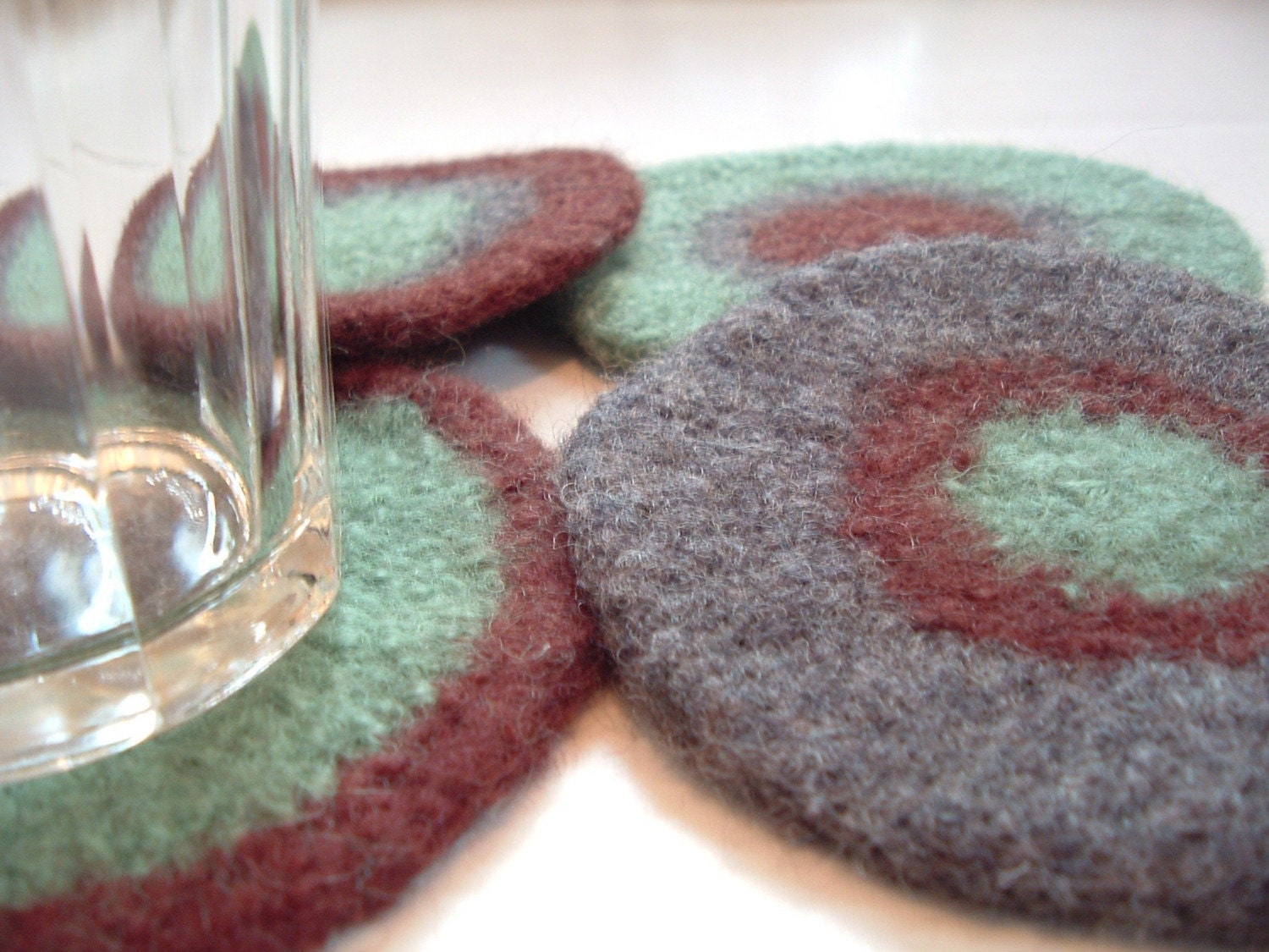 Felted Wool Coasters - Green, Gray, Brown