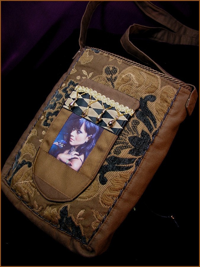 Ornate Fringed Peacock Mystery Book Tote Cruelty Free Beaded  Shoulder Notebook Media Art Bag
