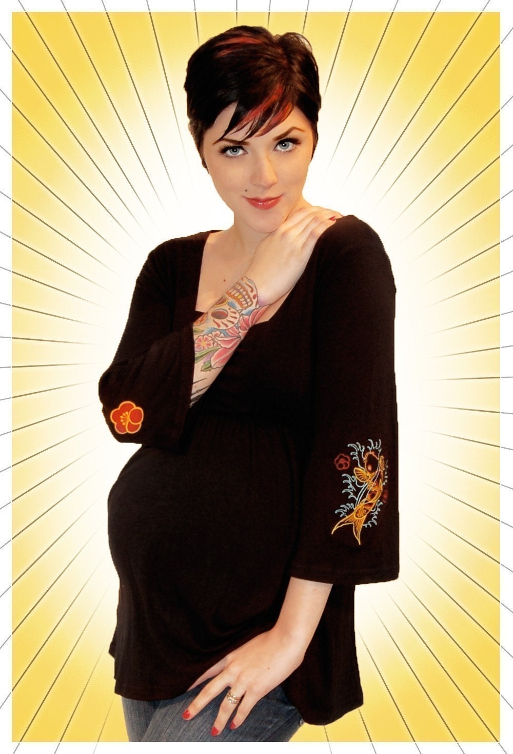 Maternity Tunic - Alternative Punk Rockabilly Tattoo Koi top from MamaSan Maternity