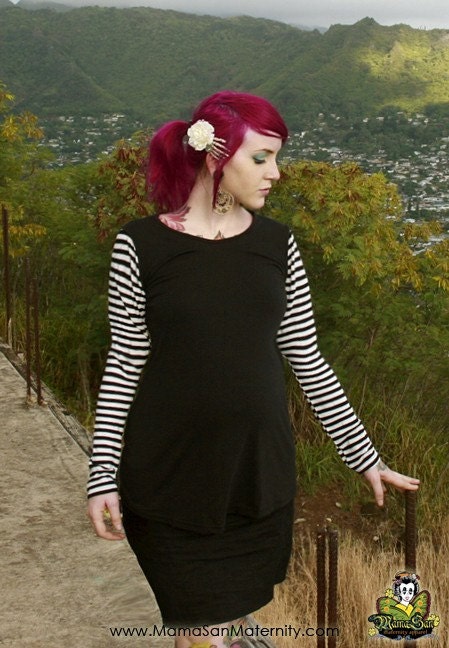 Maternity Chic Striped Top Alternative Rockabilly PinUp Gothic from MamaSan Maternity Apparel