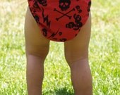 Punk Rockabilly Baby Diaper Cover Thunder Skulls Red - baby shower gift