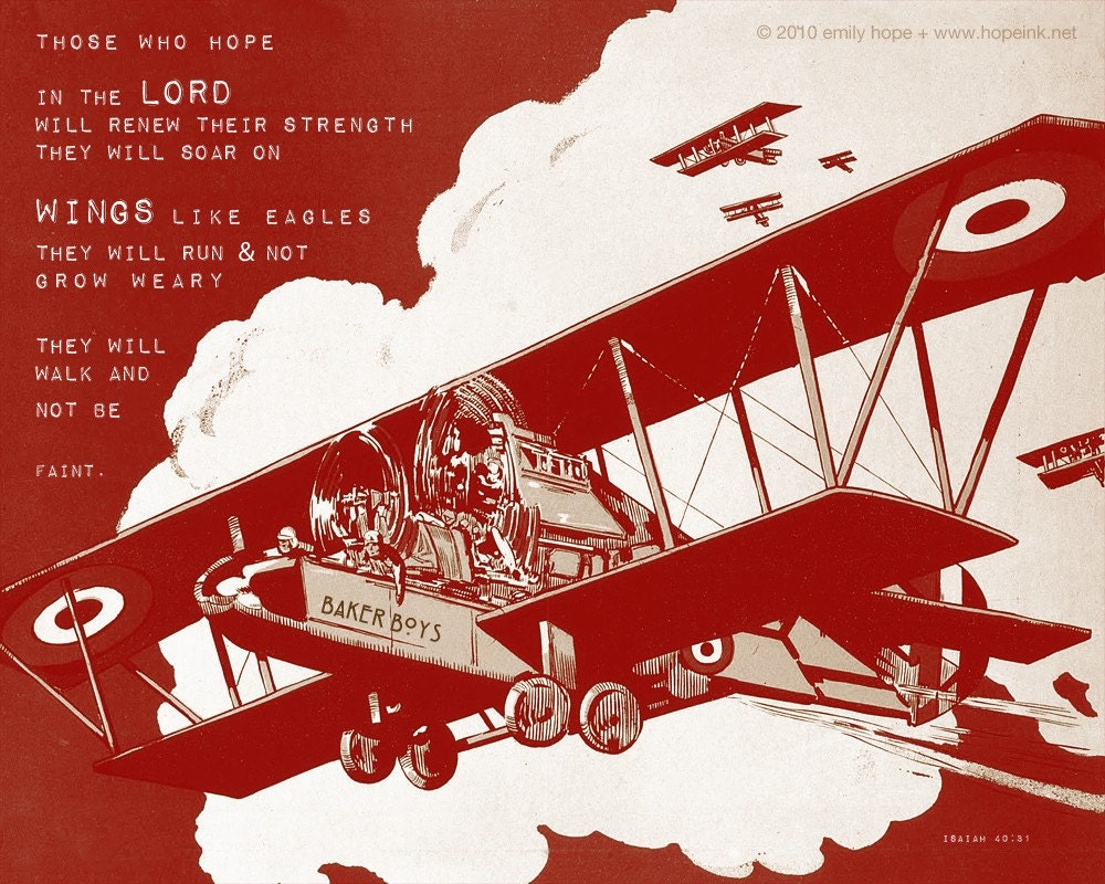 Wings, Personalized Airplane Print, Custom Scripture Mounted Art (11x14)
