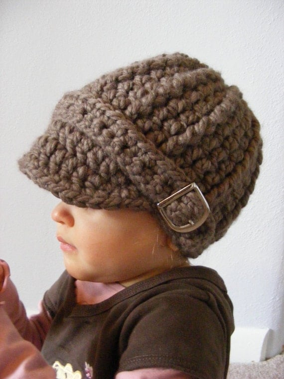 Toddler Hat, 1T to 2T Toddler Crochet Visor Hat Buckle Beanie - Taupe Trendy Warm Winter Visor Beanie for Toddler Girls, Toddler Boys