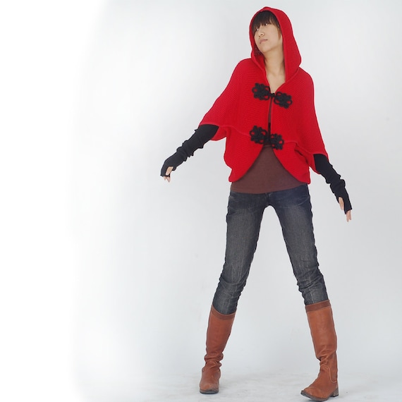 Little riding hood - woolen knits shawl hoodie  (P1102)