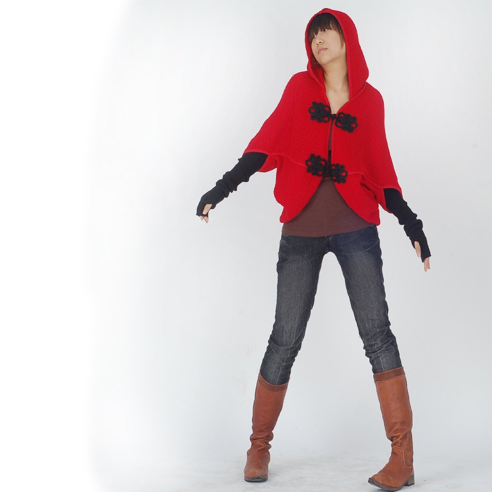 Little riding hood - woolen knits shawl hoodie  (P1102)