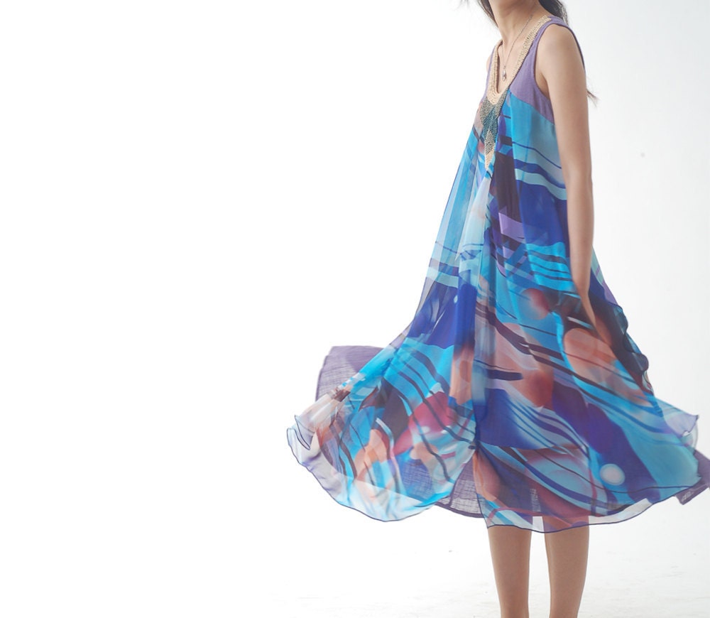 Starry Sky in a desert - Tencel chiffon dress (Q1215)
